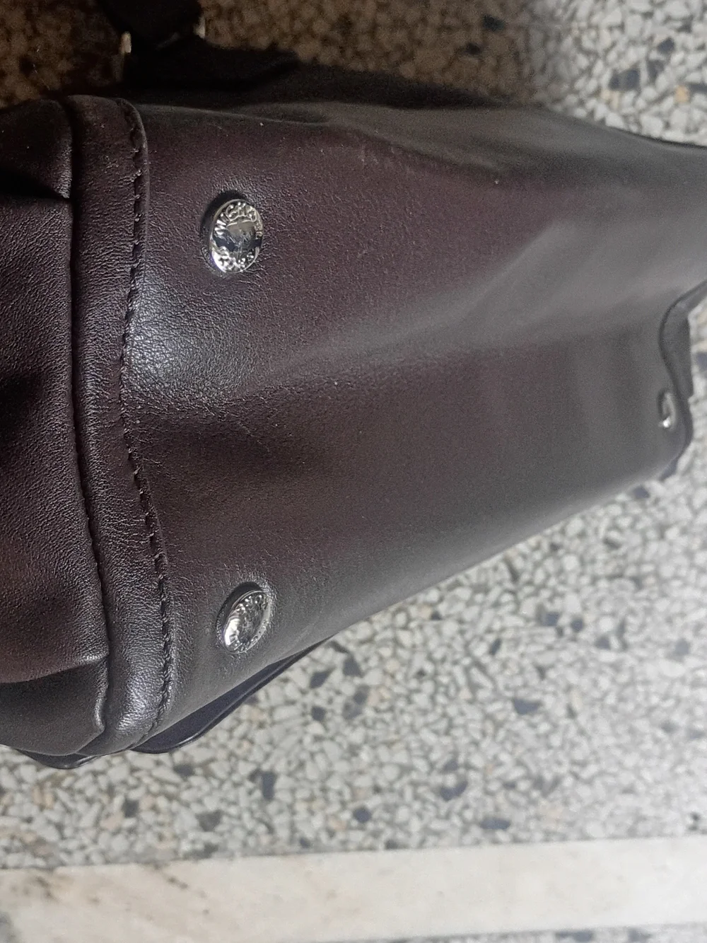 Michael Kors Brown Leather Travel Bag with Silver Hardware